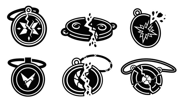 Collection of broken compasses and timepieces in various states of disrepair.