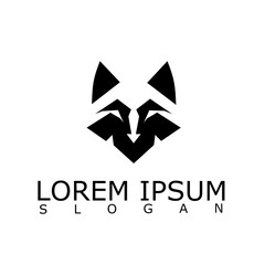 Fototapeta premium Minimalist black and white wolf face logo with geometric symmetry, clean and modern style, ideal for branding, corporate identity, and creative design applications