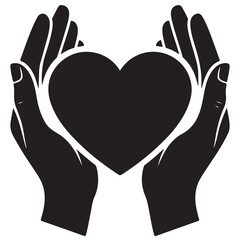 Black Silhouette of Hands Gently Holding a Heart Symbol