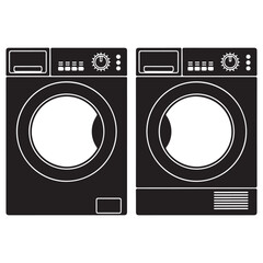 Stylized Washing Machine and Dryer Icons Set in Black and White