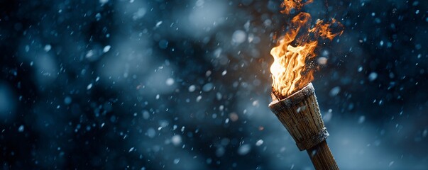 Fiery Torch Ignites Dark Sky, Emitting Wisps of Smoke and Intense Light