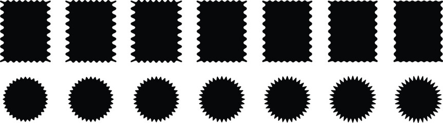 Set of with zigzag frames edge black color. Zig-zag circle collection. Sale and big set of black zig-zag circle sticker .