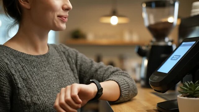 Woman Making Contactless Payment with Smartwatch.
