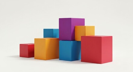 Stacked colorful 3D cubes on white