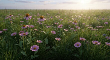 Sunny meadow filled with echinacea