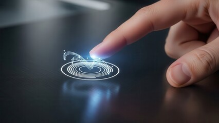 Index finger touching UI element representing smart interaction