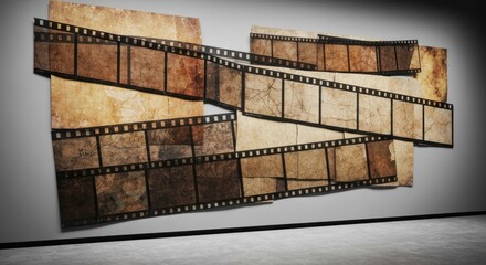 Vintage film strips layered on aged paper texture