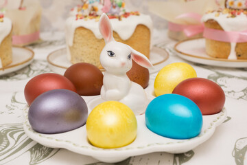 Traditional Easter dinner or brunch with cake.