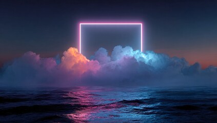 Neon rectangle with glowing smoke and fire effects 