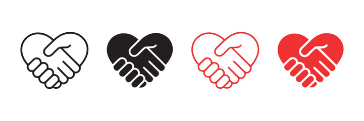 Abstract set with red and black handshakes heart vector icons. Sign friendship or partnership icons. Peace and love symbol.