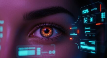 Woman's eye, HUD interface glowing