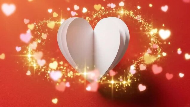 Minimal Folded Paper Heart Valentine Background., Simple Paper Heart Romantic Animation
