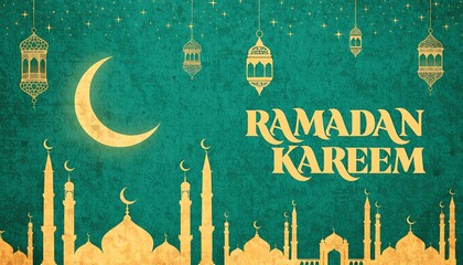 Minimalist Ramadan Background with Golden Lantern Line Art and Celestial Islamic Symbols
