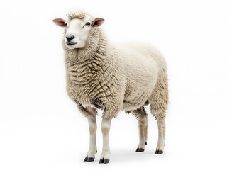 Fototapeta premium White Sheep Standing Isolated on White Background
