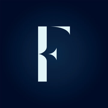 Lettre F minimaliste stylis&eacute;e en monogramme typographique abstrait clair sur fond bleu nuit