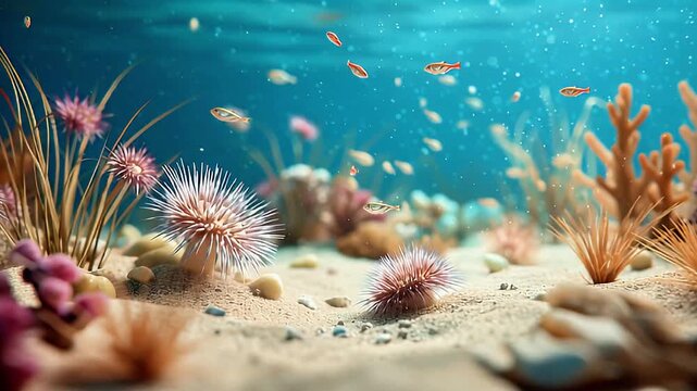 Stunning Underwater Coral Reef Scene with Colorful Fish and Sea Urchins Ocean Background Stock Footage for Nature Wildlife Documentaries Marine Life Aquarium