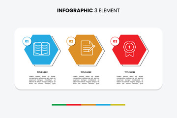 Modern Infographic Design Template with 3 Hexagonal Options, Education Icons, Workflow Layout, Business Process Diagram, and Vector Illustration