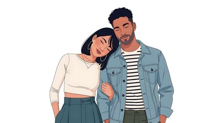 Couple Embrace Illustration Pure White Background