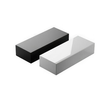 Two rectangular prisms one gray one white presented on a black surface transparent background