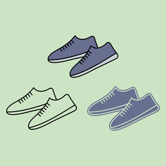 Sneaker illustration with three different styles. Vector illustration.
