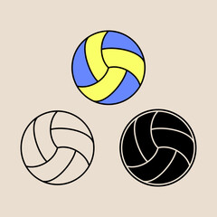 Volleyball illustration with three different styles. Sports theme. Vector illustration.