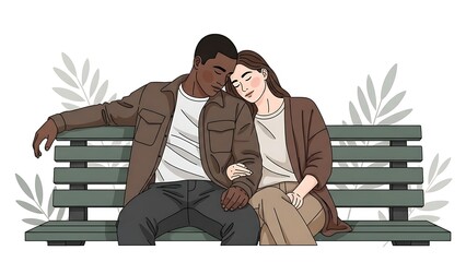 Couple Hugging On Park Bench