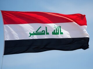 Iraq Flag Waving Under Clear Sky
