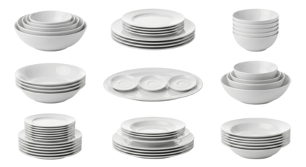 White Ceramic Tableware Set - Plates, Bowls, Serving Dish Collection