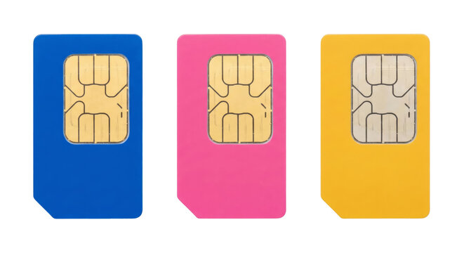 Three Colorful SIM Cards Isolated on White Background