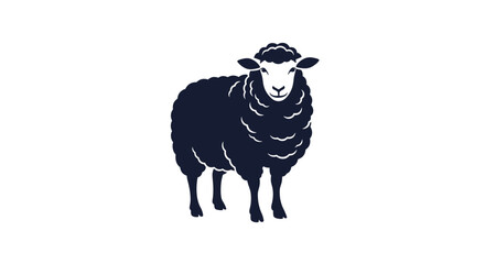 Obraz premium A simple and elegant black silhouette logo of a fluffy sheep standing and looking forward isolated on a white background.