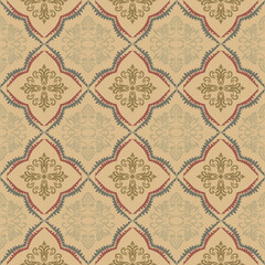 Fototapeta premium Damask refers to woven fabric with floral or geometric patterns created from a special weave that creates a distinctive pattern on the fabric. This weaving uses a technique of using multi-colored yarn