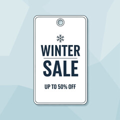 Winter sale banner with discount offer up to 50 percent off.