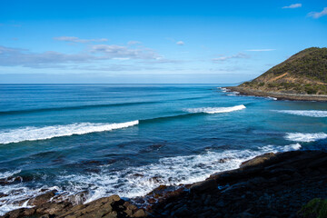 Coastal waves and rocky shoreline along the Great Ocean Road, Australia