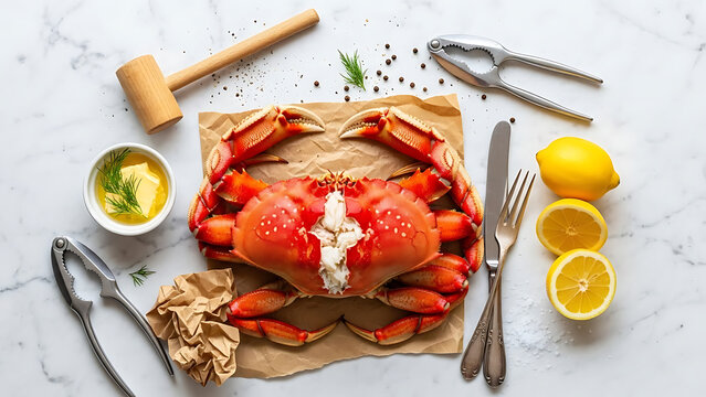 Freshly cracked crab with lemon and butter