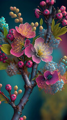 Dreamy Spring Bloom: Abstract Pink & Teal Floral Composition