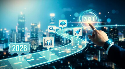 Digital Road to 2030 Vision for Smart City Technology Website Banner Concept