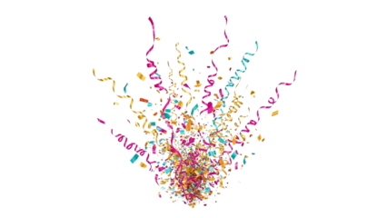 Vibrant colorful confetti and streamers on transparent background for Brazilian Carnaval celebrations