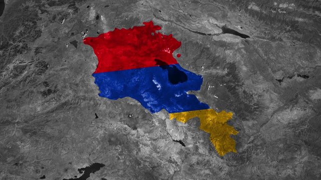 Zoom from Earth to Armenia. (Country Flag) Documentary map animation. 3d satellite world map animation highlights country border views, tourism, and travel. 4k
