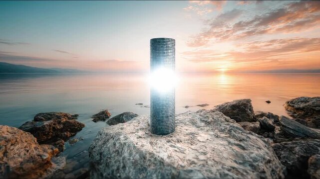 Tower on a rocky shore illustrating boundary marker set concept for visually marking coastal areas and navigation points. Coastal Boundary Marker Concept &ndash; Animated Video Version