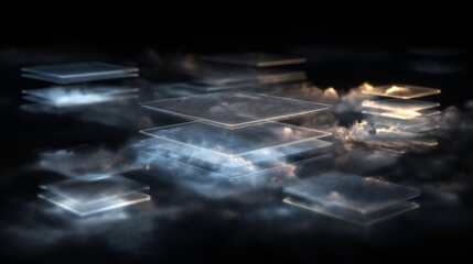 Cloud computing visualization with luminous layers in a dark space