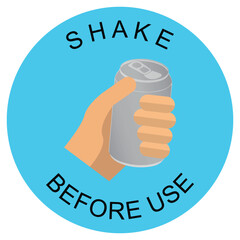 Hand holding a can with the message shake before use
