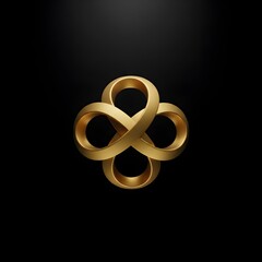 The golden infinity symbol made of three interconnected loops shines brightly on a dark background with sleek technology.