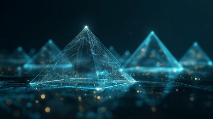 Luminous geometric shapes represent cybersecurity concepts in a digital space