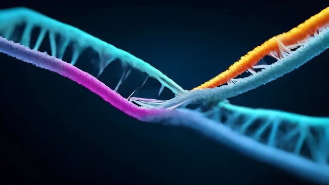 Rotating DNA molecule on dark background, smooth scientific animation for biotech projects, modern educational clip