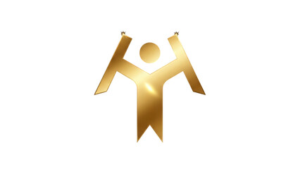 Fototapeta premium Golden award winner celebrating success with raised arms