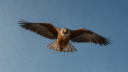 Fototapeta premium Bird of prey soaring with wings spread against blue sky