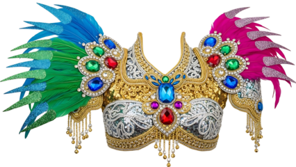 A colorful Brazilian Carnaval mask on transparent background
