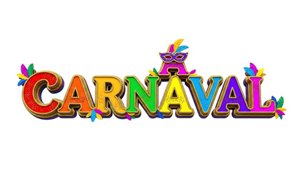 A colorful Carnaval logo with a masquerade mask on transparent background