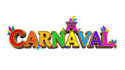 A colorful Carnaval logo with a masquerade mask on transparent background