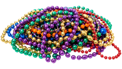 A colorful pile of Brazilian Carnaval beads on transparent background